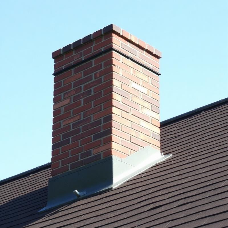 Rebuilt brick chimney on a shingled roof