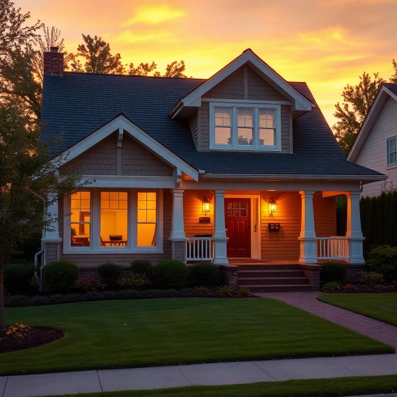 Renovated craftsman home exterior at sunset