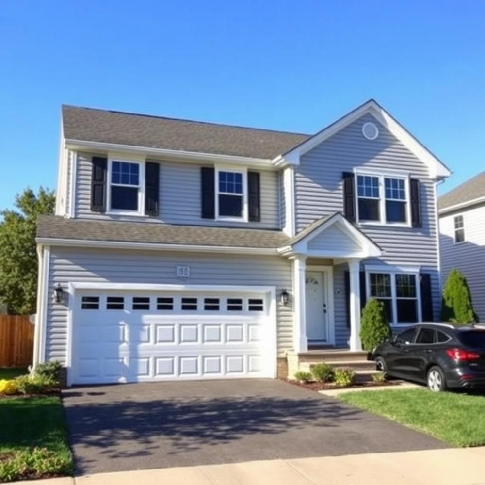 Gray suburban New Jersey home after a full roof replacement